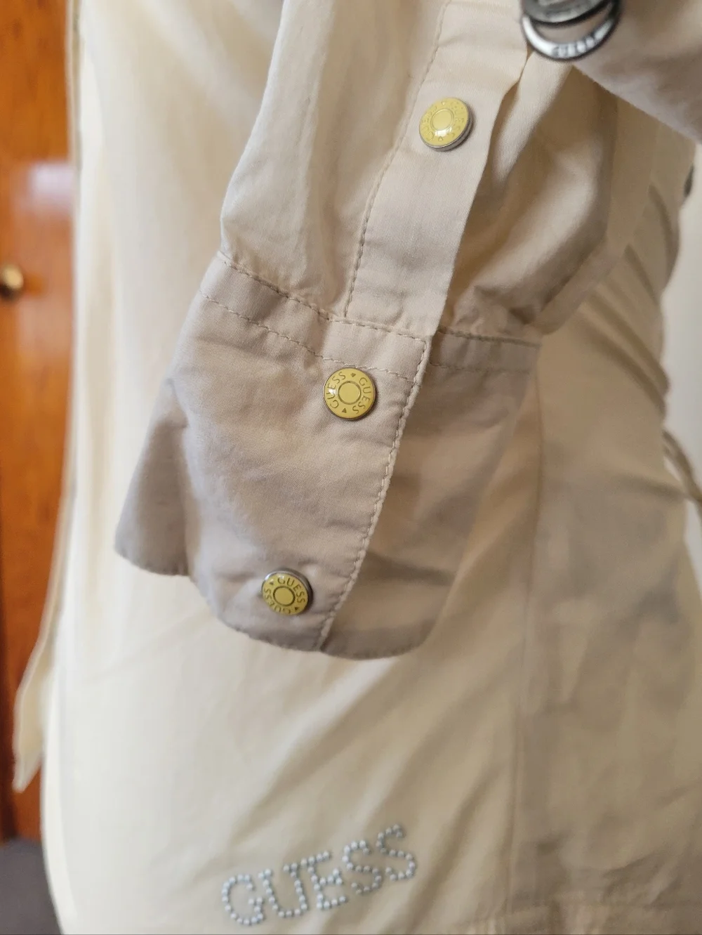 Vintage Guess | Cream Button-Front Shirt With Corset Style Lace Up - Picture 5 of 7